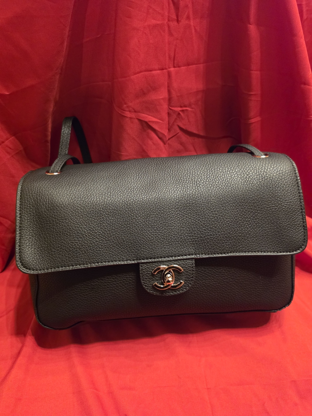 Black Leather Shoulder Bag with Silver-Tone Hardware